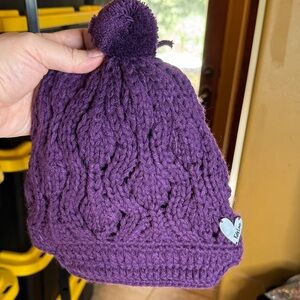 Ruby Love Purple Knit Beanie with Pom-Pom & Fingerless Gloves One Size
